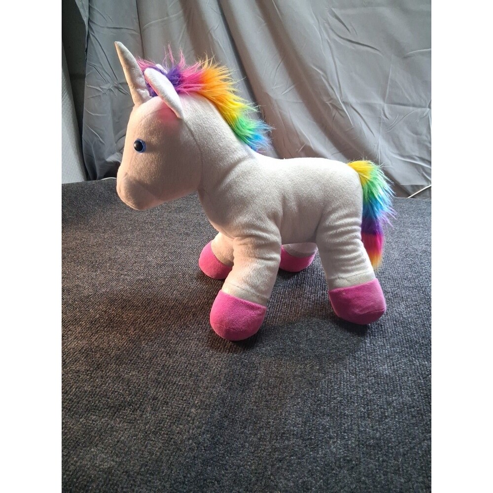 Build a Bear Workshop- White Unicorn With Rainbow Mane Plush- 17" Inches Tall